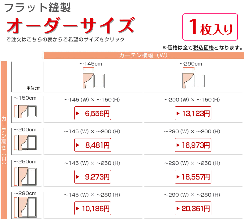 フラット縫製オーダーサイズ表